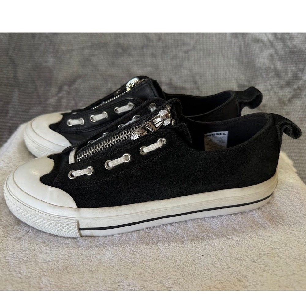 Diesel S-Astico Lzip Mens Black Leather Suede Zipper Sneakers US 8.5 Y02565